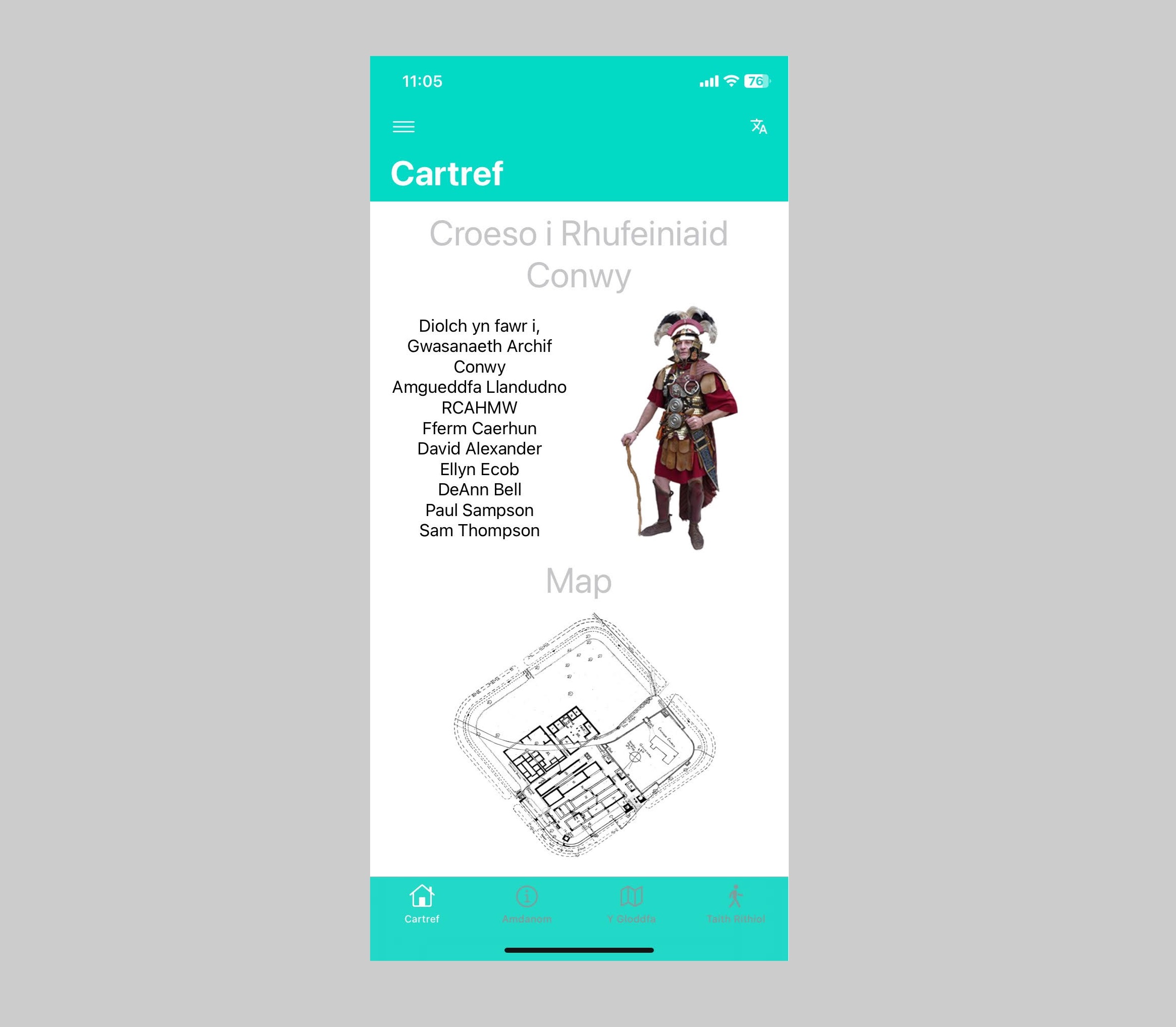 Screenshot of conwy romans ios app.